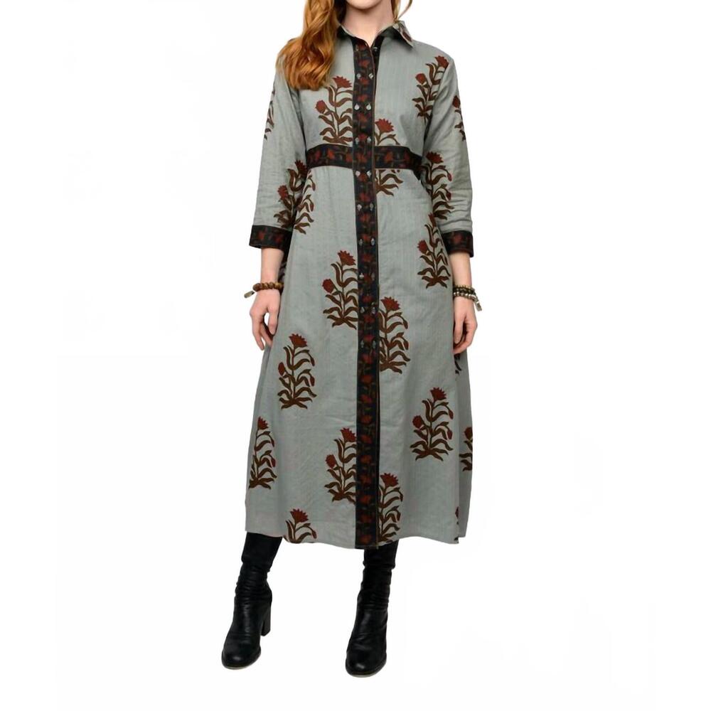 NEW IVY JANE double button bordered maxi dress in gray
